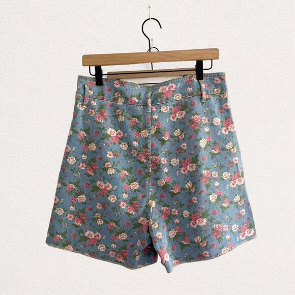Vintage Floral print high waisted denim Jorts Shorts - Picture 2 of 5